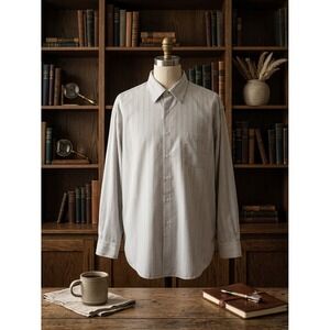 Quiet Luxury Roberto Villini Striped NonIron Dress Shirt Grey White 19 34-35 BIG